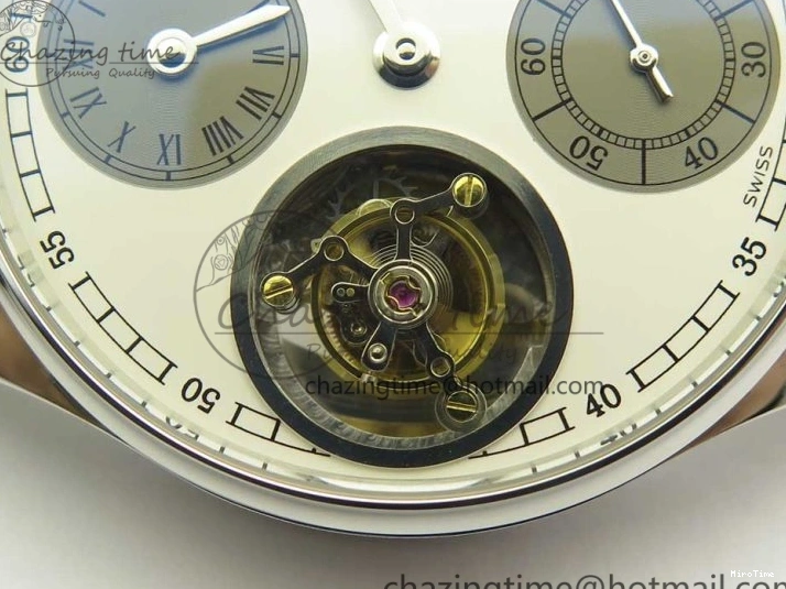 MIROTIME 0426 Upgraded Portuguese Flying Tourbillon SS White Dial 2 Sub Dials on Black Leather Strap 7161